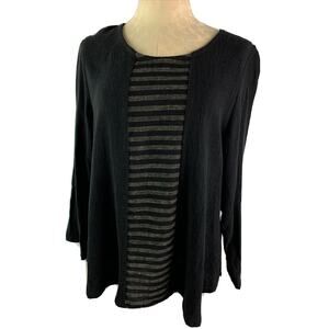 Medium Khangura Black Tan Linen Blend Oversize Women's Top Made in USA